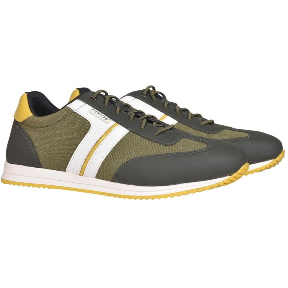 Firetrap Mens Mexico Striped Flat Sneakers / Olive/Yellow